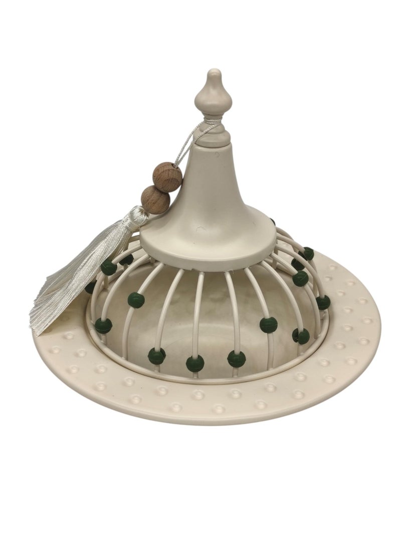 AKDC طاجن معدني أكديك مع غطاء 21سم*20سم، أبيض مع خرز أخضر - Image 1